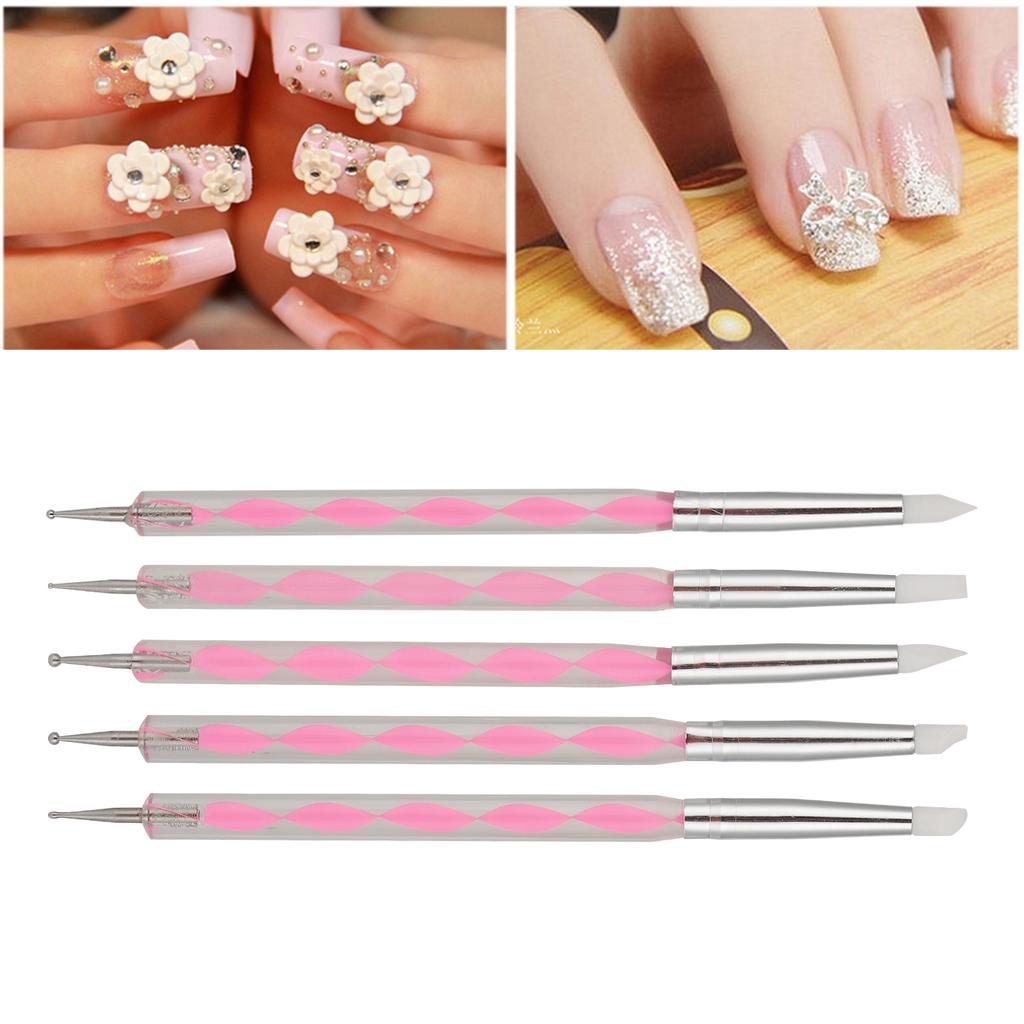 5pcs Nail Art Dotting Pen Dual Ended Nail Painting Pen Carving Pen with Acrylic Handle