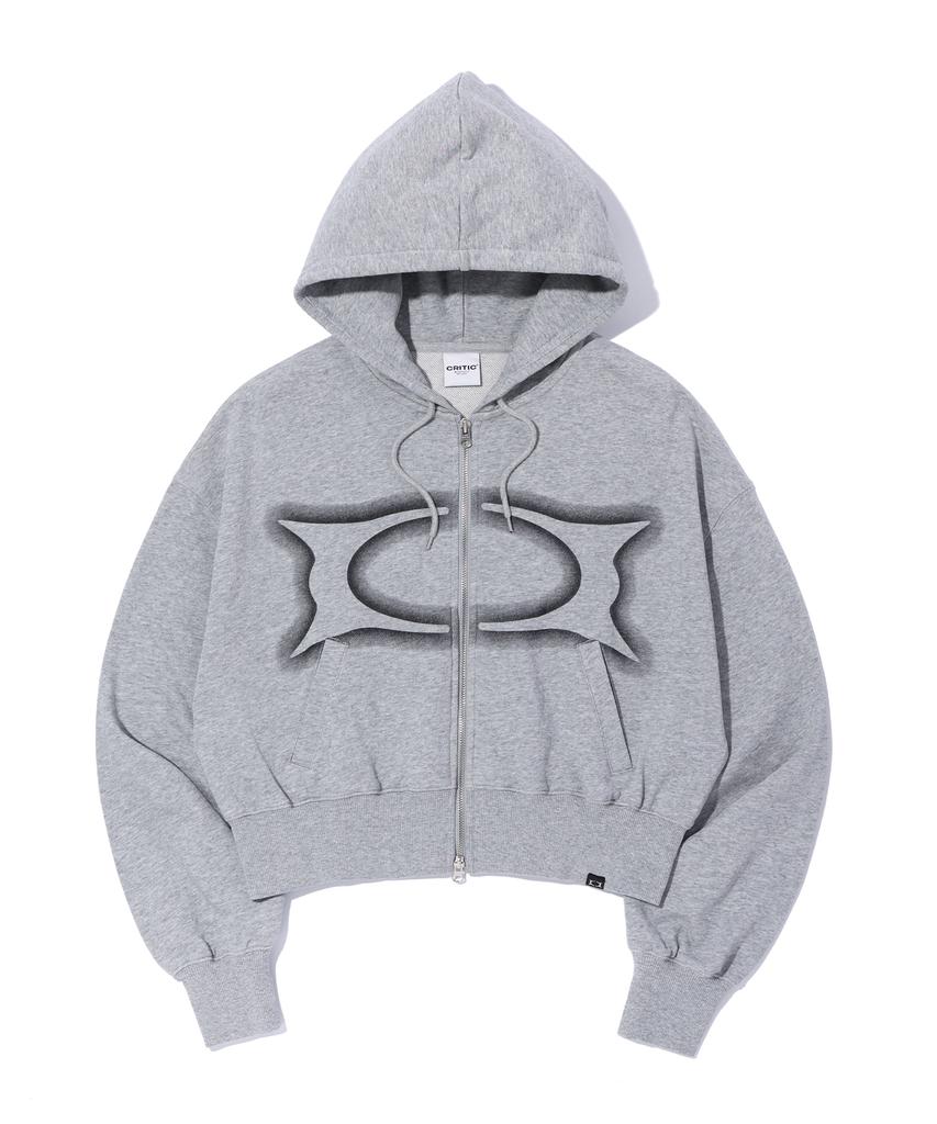 Critic Crop Wormhole Logo Hoodie Zip-Up Melange Gray