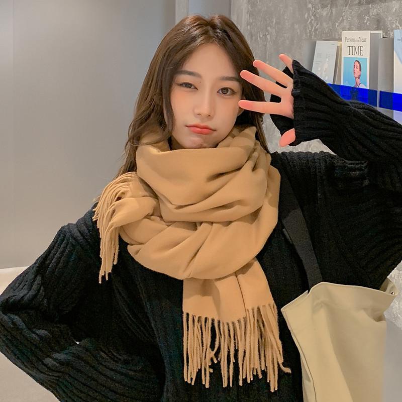 Women's Imitation Cashmere Winter Scarf - Thick Solid Color, Versatile Men's Shawl, Cashmere Wool Blend