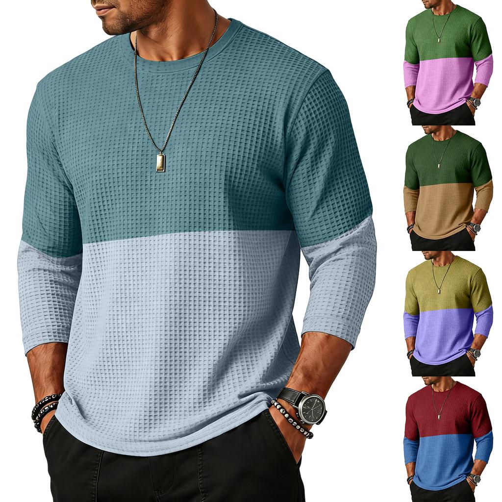 Mens Long Sleeve Crew Neck Knit Pullover Casual Loose Fit Lightweight Breathable Top for Everyday Wear