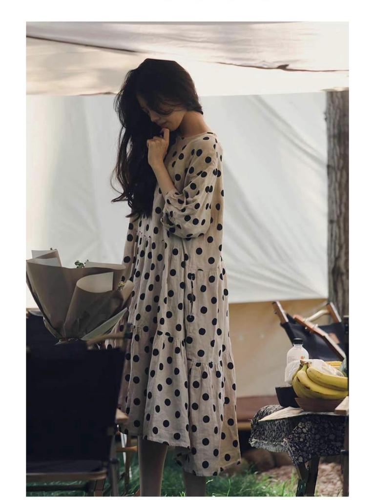 2025 Autumn/Winter Artistic A-line Skirt with Pockets and 3/4 Sleeves