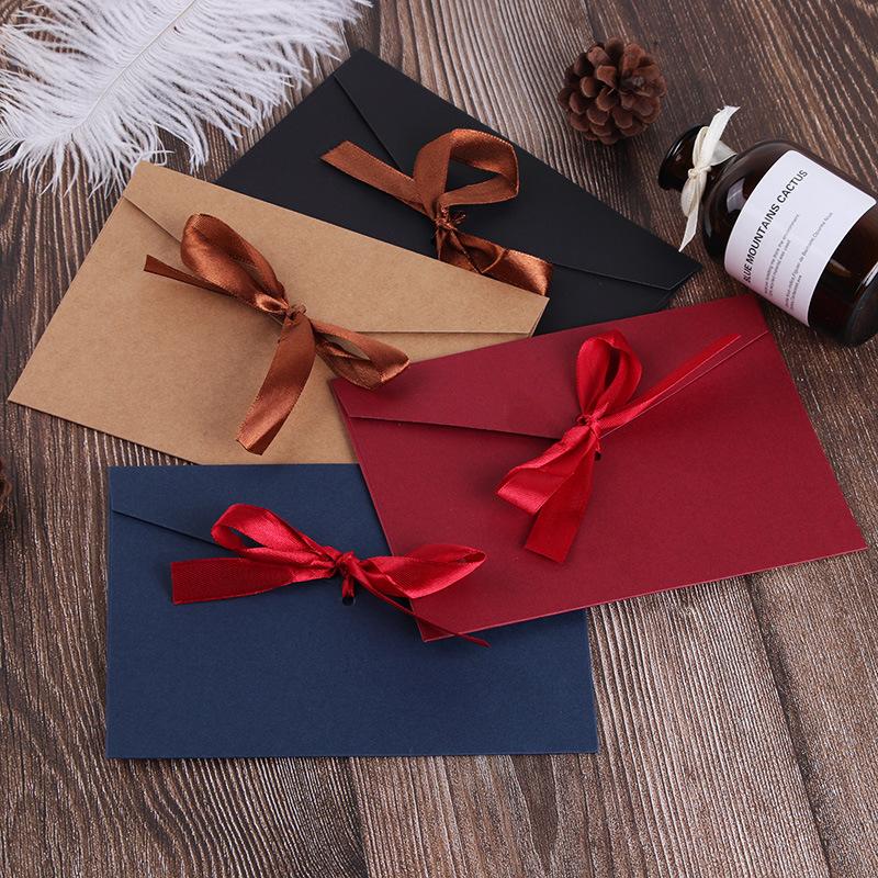 5pcs Colorful Ribbons Envelopes Kawaii Bowknot Letter Pads Cover Wedding Party Invitation Cards Envelopes School Office Supplies