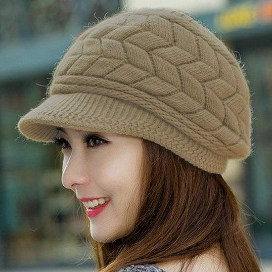 Women's Retro Knit Winter Hat with Visor - Warm for Cold Weather, Running, Camping, Walking, and Skiing