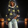 Women's Three-Quarter Sleeve Hoodie with Halloween Print Pullover Top