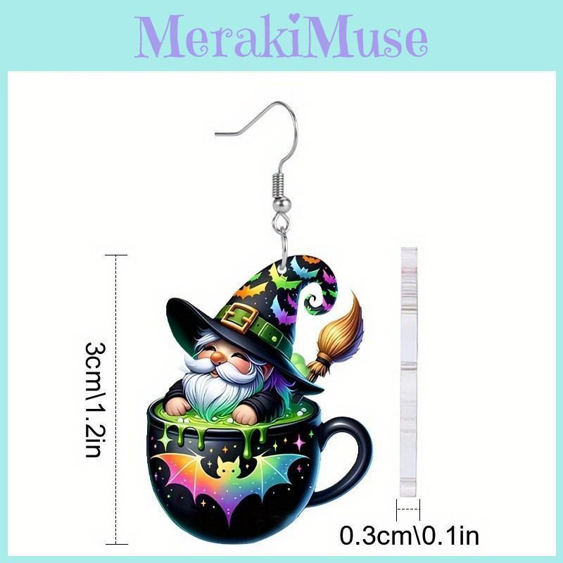 Halloween Themed Tea Cup Wizard Pattern Women Acrylic Earrings For Adults