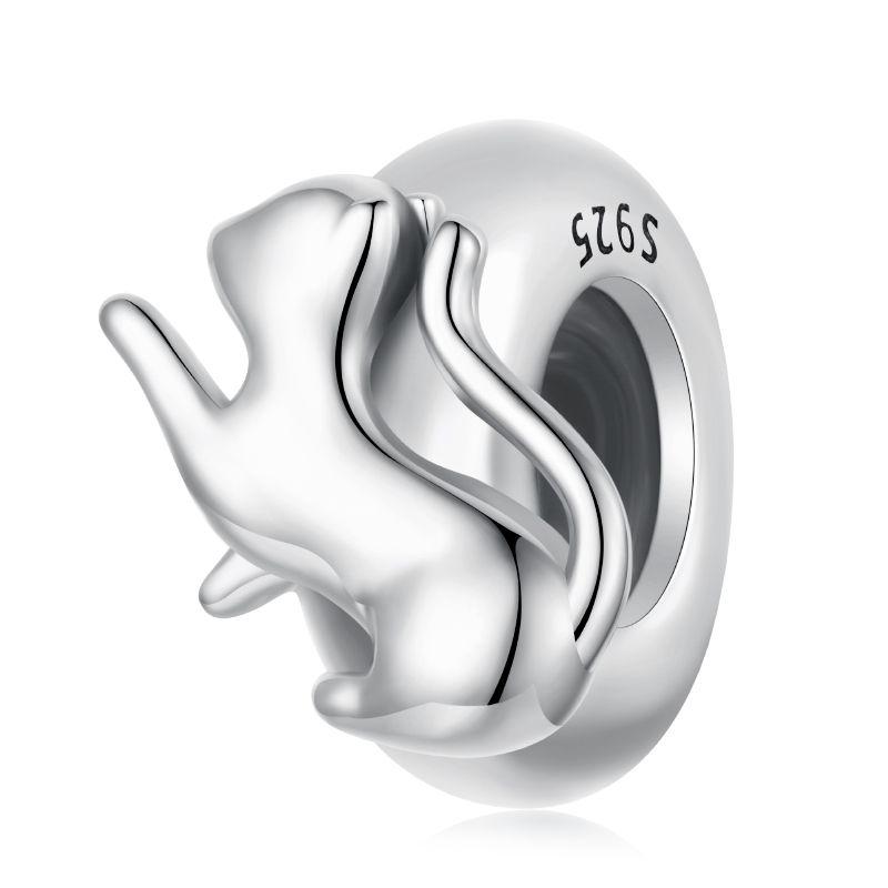 WOSTU 925 Sterling Silver Sweet Pink Cat Claw Charms Love Heart Pet Animal Beads Fit Original Bracelet Bangle DIY Jewelry Making