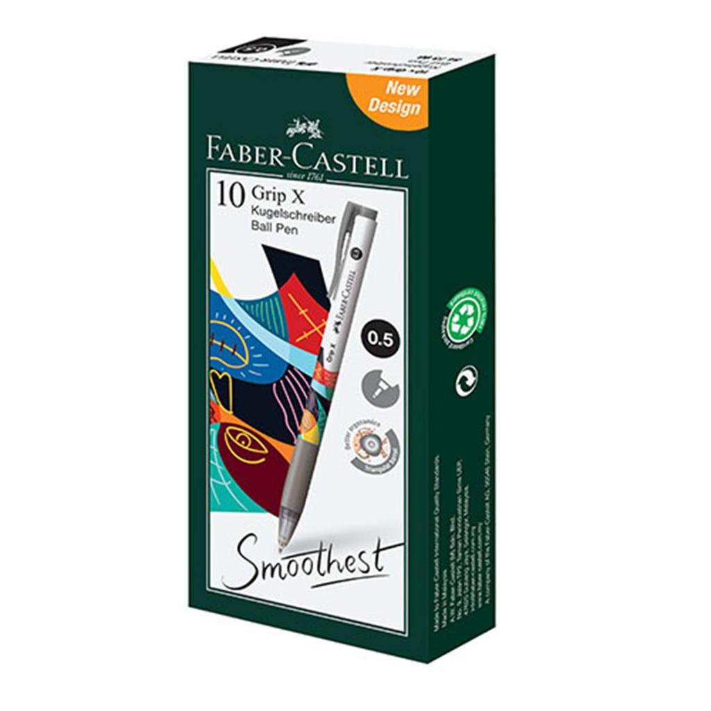 Faber-Castell Grip X Oil-Based Ballpoint Pen, Black, 0.5mm, Pack of 10, 27111027