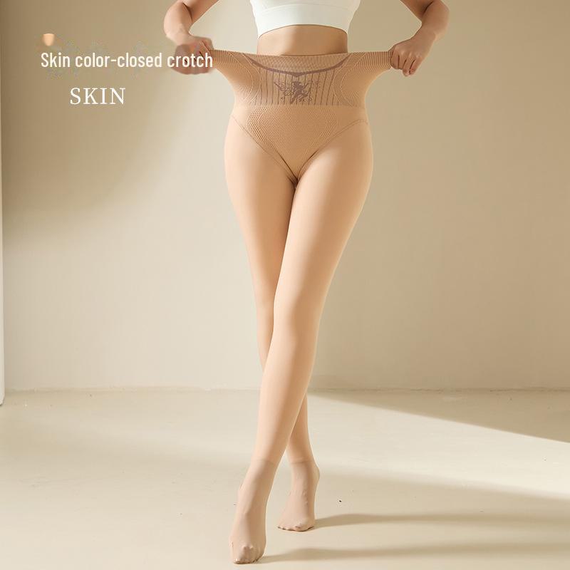 Flower Fairy Warm Nude Plus Velvet Open Crotch Pantyhose - Large Size Autumn/Winter Leggings