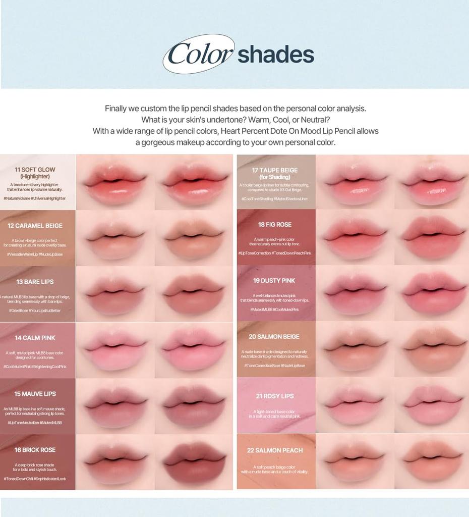 Heart Percent Dote On Mood Lippenstift Lippen Lippen und Wangen Lippenstiftstift mit Mundwinkel-Liner Cremiger Stiftliner, Base, Schattierung, Mehrzweck 4-in-1 (02. Rosa)