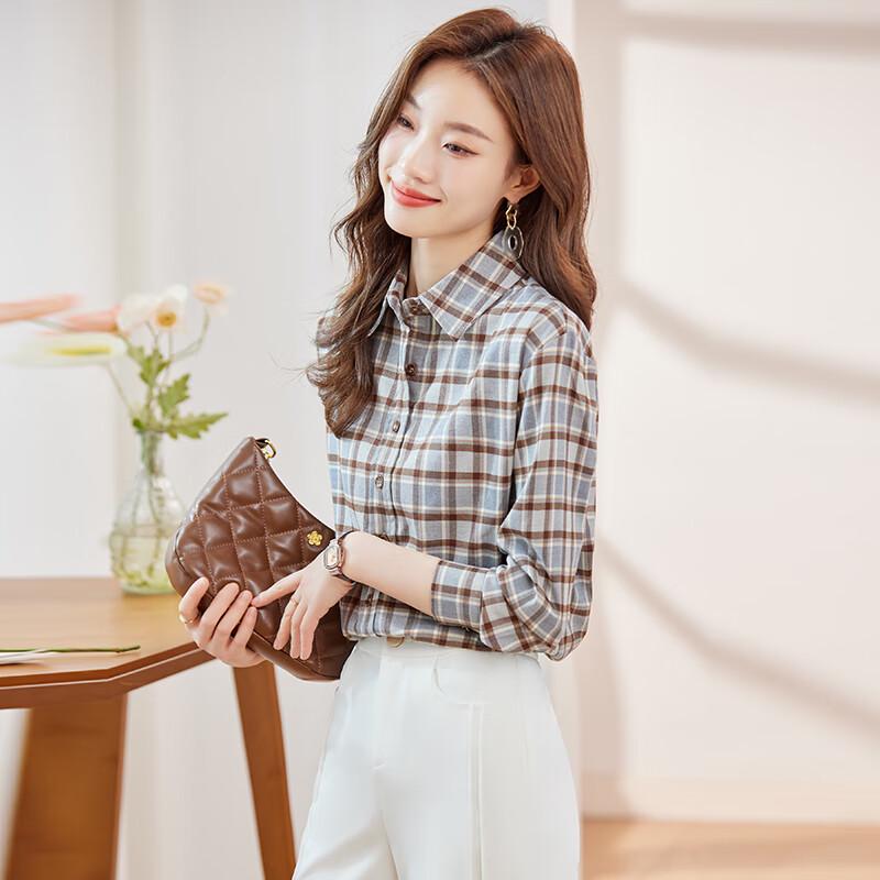 Women's Plaid Long Sleeve Slim Fit Shirt