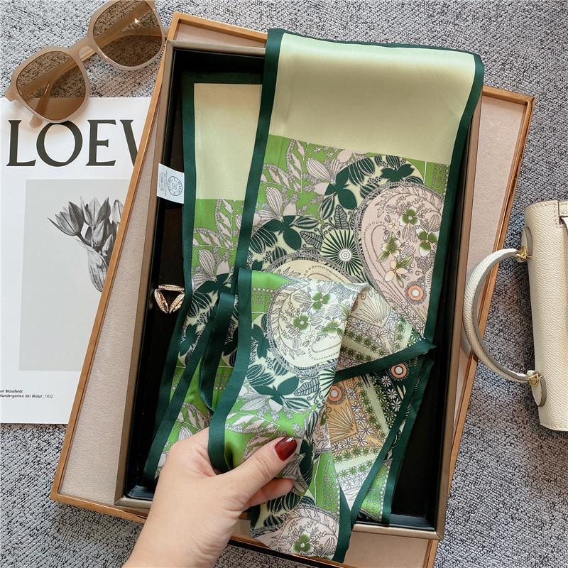 Print Skinny Satin Silk Scarf for Women 15*145cm Hair Bands Neck Tie Belt Headband Lady Wraps Foulard Headkerchief Bandana
