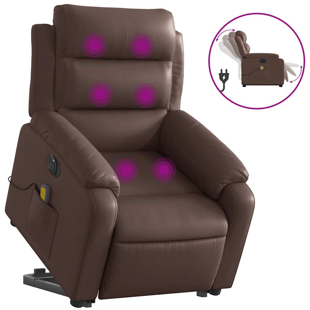 Recliner Chair with Lift Function Electric Brown Faux Leather