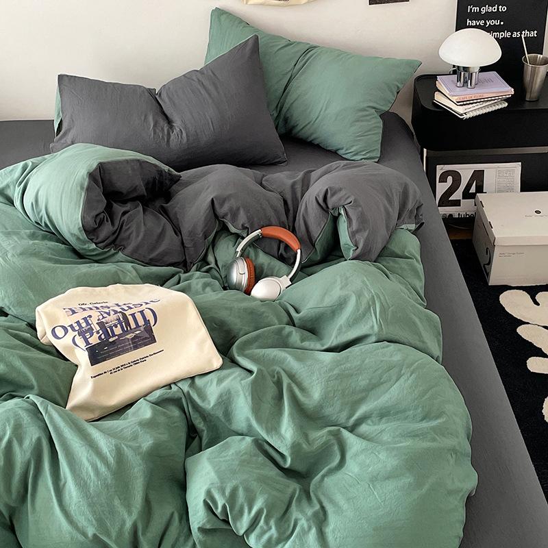 Solid Color Pure Cotton 4-Pcs Set Class A Maternal Infant Grade Naked Sleeping Sheets Quilt Cover Washed Cotton Bedding 3-Pcs Set