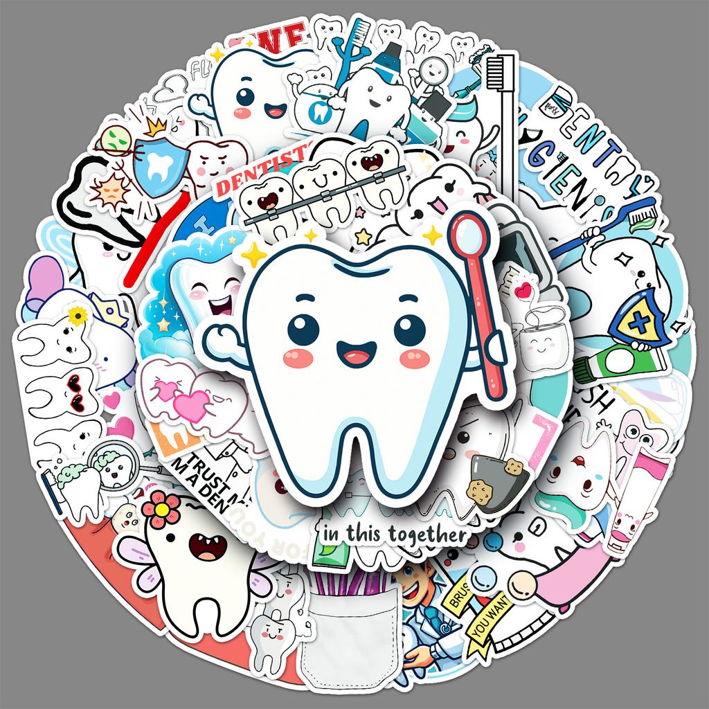 50 Teeth Care Doodle Stickers Personalized Cartoon Cute Logo Decorative Water Cup Suitcase Stickers