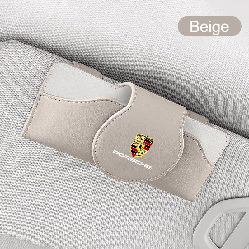 

Car Sun Visor Glasses Clip Multifunctional Case Glasses Holder For Porsche 911 Cayenne Panamera Macan Boxster Carrera-GT 928 944 коричневий