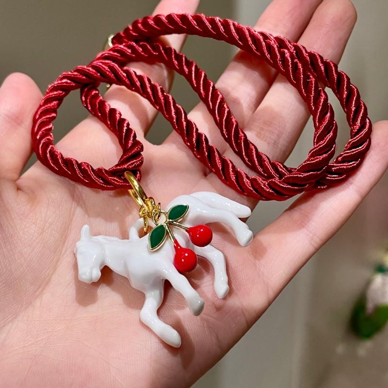 Bunte Rosskirsche Anhänger Lange Halskette Für Damen Verstellbare Pulloverkette Schmuck Modeaccessoire Choker