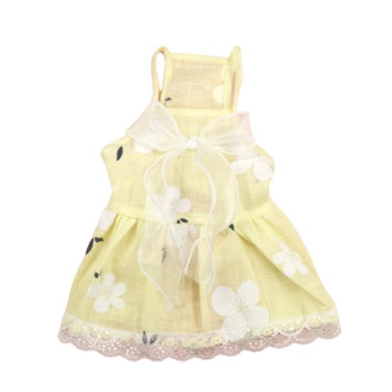 

Платье для собак и кошек, кружевное платье с большим цветочным принтом на подоле, дышащее плиссированное платье без рукавов в стиле принцессы, одежда для домашних животных L жёлтый
