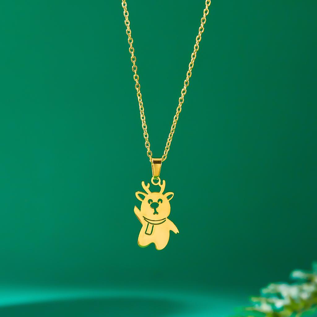 Stainless Steel Simple Christmas Necklace for Women Santa Claus Snowflake Xmas Tree Elk Pendant Clavicle Choker Party Jewelry