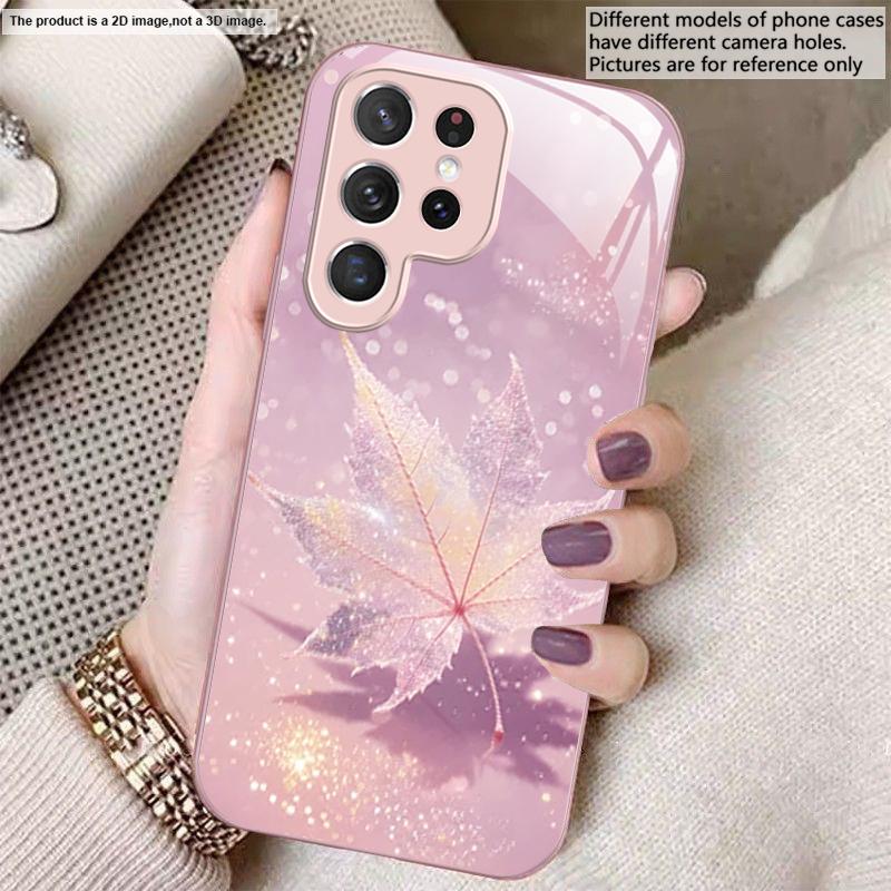Green Maple Leaf Texture For Samsung S22 S8 S9 10 20 Ultra S21 Pro S22 Plus S23 FE S24 Ultra S25 Edge S25Ultra Glass Phone Case