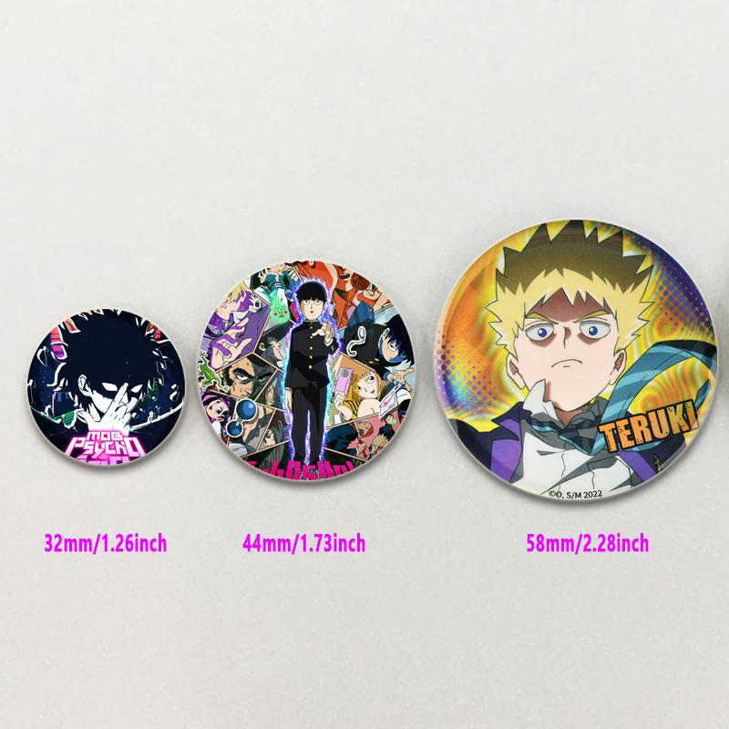 32/44/58mm Japanese Anime Mob Psycho 100 Badges On Backpack Accessories Lapel Pins Cartoon Brooches for Clothes Bag Decor Fans Gifts