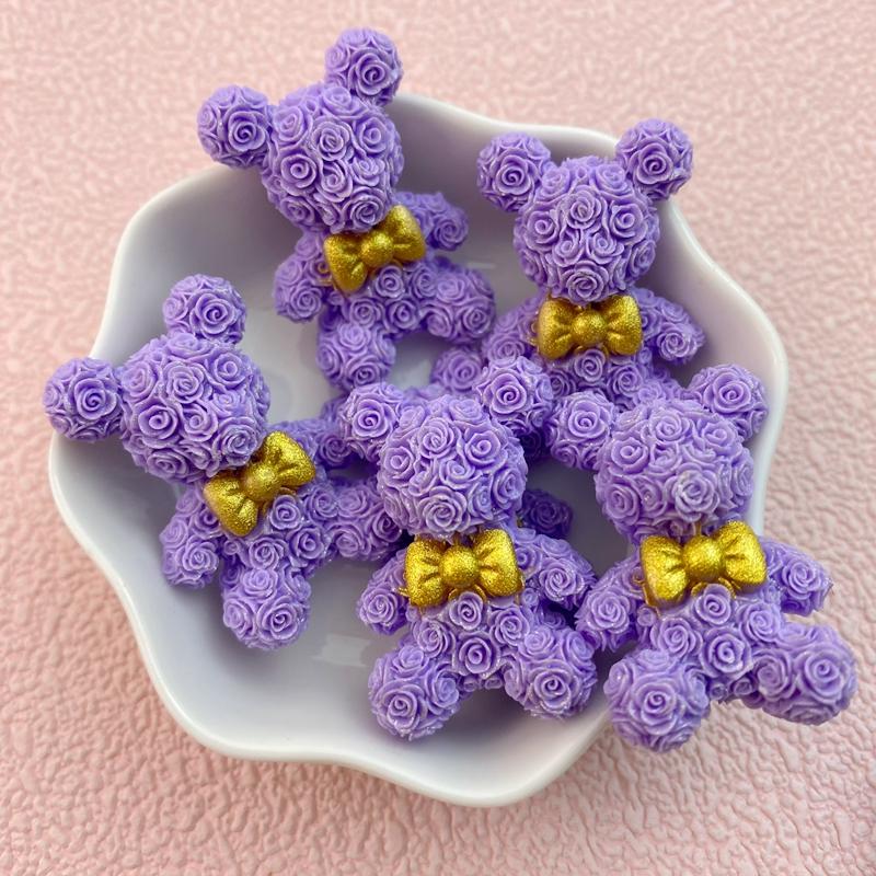 8Pcs New Valentine's Day Rose Petal Bow Tie Bear Flat Back Cartoon Scrapbook Figurine DIY Bow Decor Accessories Crafts
