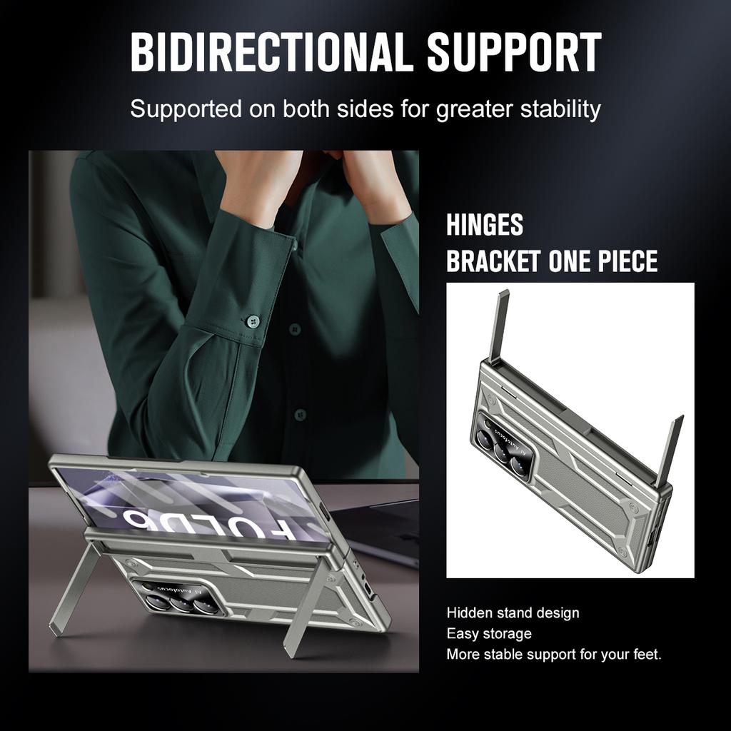 Double Stand for Samsung Galaxy Z Fold 6 Case Glass Film Spring Hinge Lens 360 Protection Cover Transparent Mental Shockproof