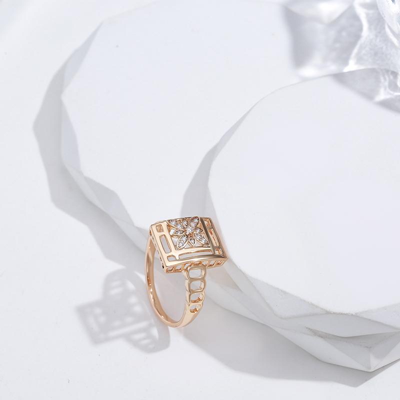Trend Square Crystal Flower Women'S Rings  Rose Gold Color Natural Zircon Ethnic Bride Ring Vintage Wedding Jewelry