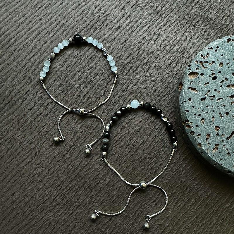 Cat Eye Silver Obsidian Adjustable Bracelet For Men Women Trendy Jewelry Gift