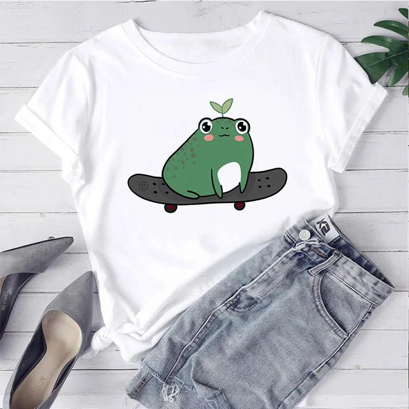 Womens Tshirt Hip Hop Street Wear Harajuku Short Sleeve Tshirt Cute Frog Printed Tshirt Summer Top