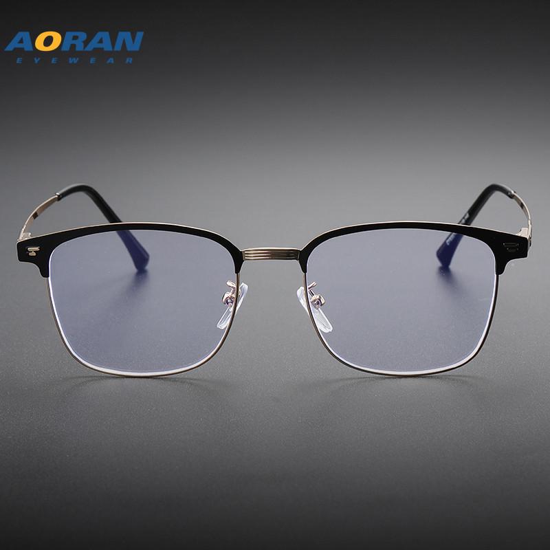 Men's Retro Half-Rim Eyeglass Frames: Anti-Blue Light, Prescription Ready, Decorative and Business Style
