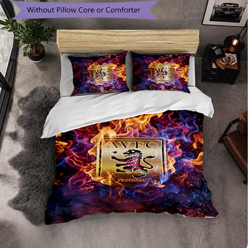 Set Biancheria da Letto Aston Villa Football 3 Pezzi Morbido Set Copripiumino con Federe Set Decorazione Camera da Letto per la Casa
