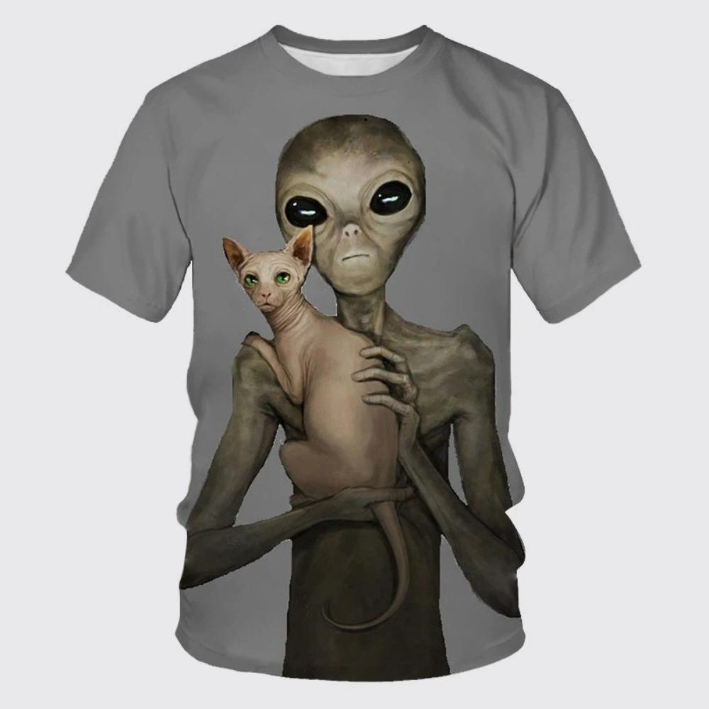Funny Alien Graphic T Shirt for Men 3D UFO Invader Printed T-Shirt Fashion Outdoor Casual Plus Size Tees Top Women Clothing