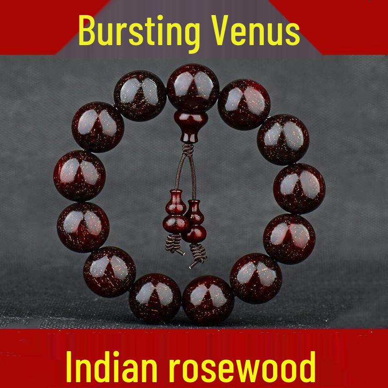 Herren Armband aus rotem Sandelholz mit goldenem Stern Agarholz Buddhistische Gebetsperlen