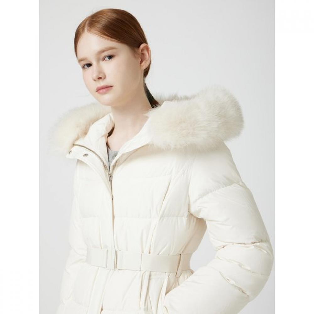CC collect. Women S Fox Fur Belted Half Lightweight Down Cr c254pSg186