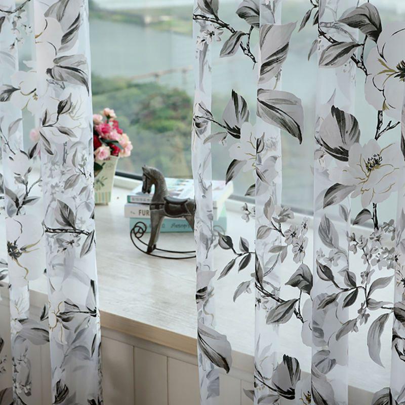 Purple Floral 1pc Sheer Curtain Panel - Light-Filtering, UV Protective Polyester with Rod Pocket Design for Living Room & Bedroom Privacy