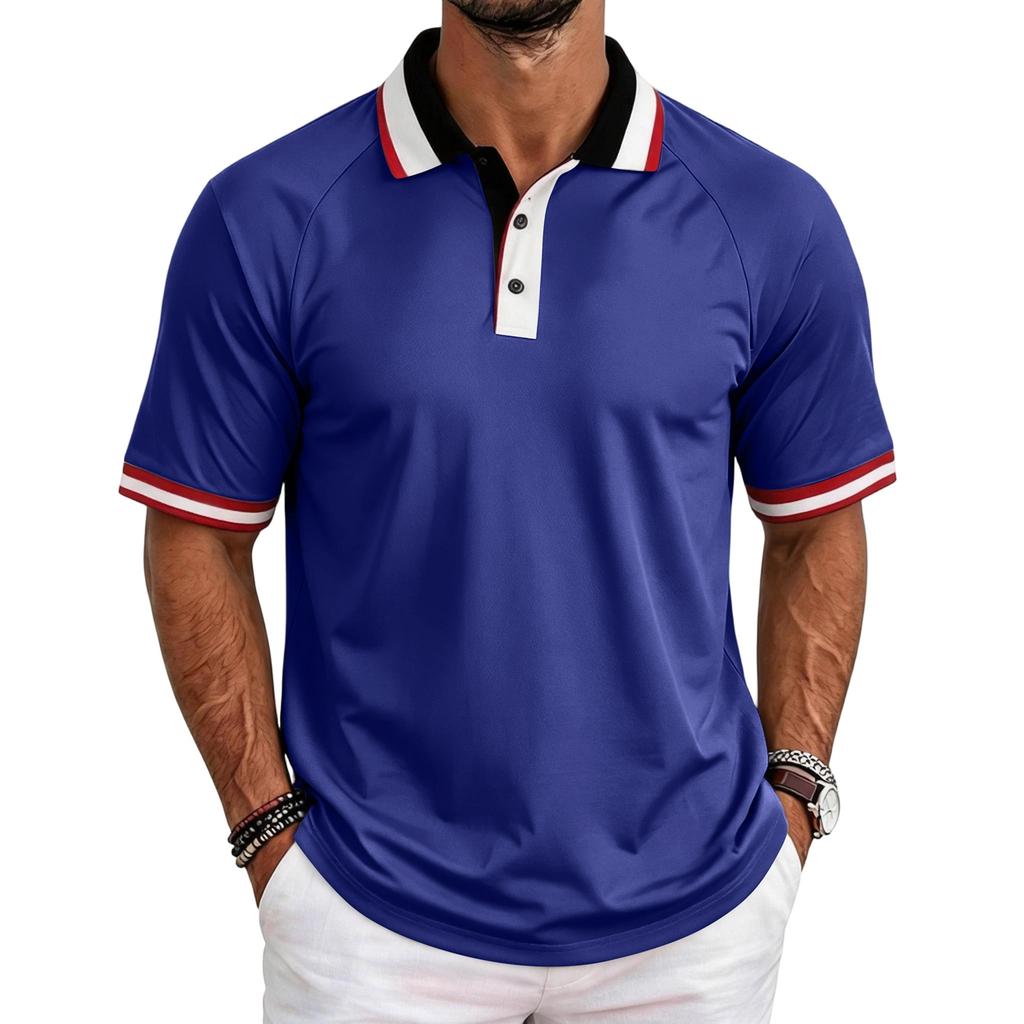 Men's Casual Raglan Short Sleeve Shirt with Turn-Down Collar