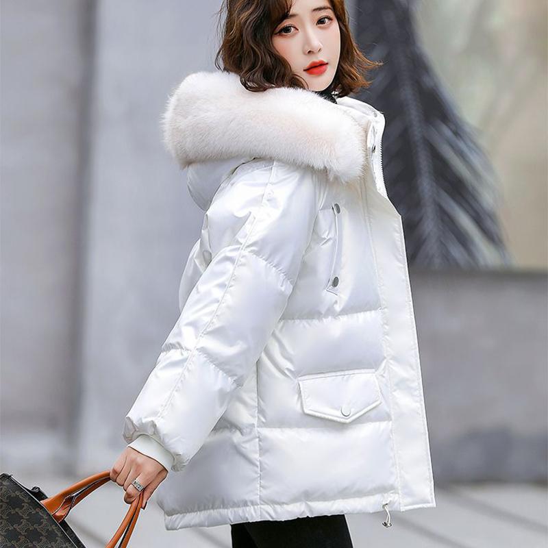 Autumn and Winter White Duck Down Down Jacket for Women, Short and Shiny Cotton Jacket, Fashionable and Warm, Loose Collar Cotton Jacket