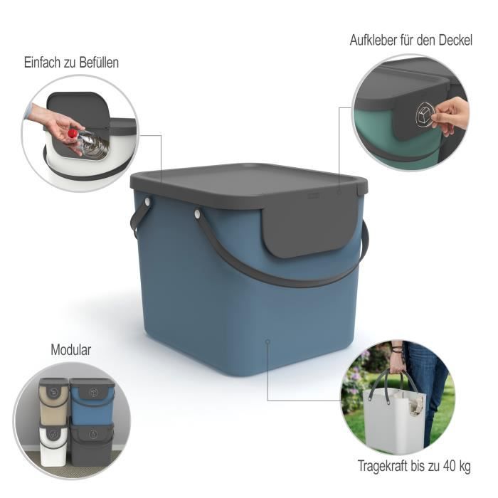 Rotho Albula Système De Séparation Des Déchets 40l Pour La Cuisine, Plastique (PP) Sans BPA, Bleu/anthracite, 40l (39,8 X 35,8 X 33,