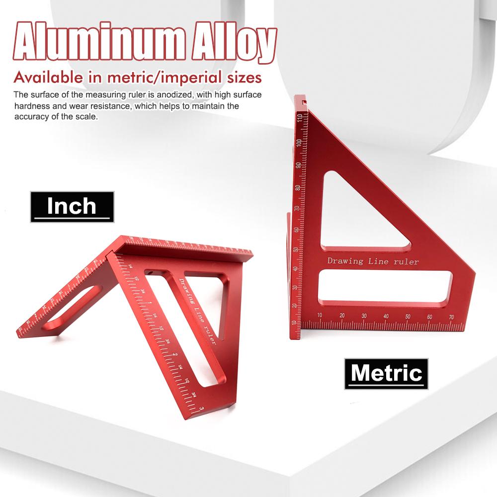 Aluminum Alloy Red Miter Triangle Ruler 45°/90° Woodworking Square Protractor - 3D Multi Angle Layout Measuring Tools