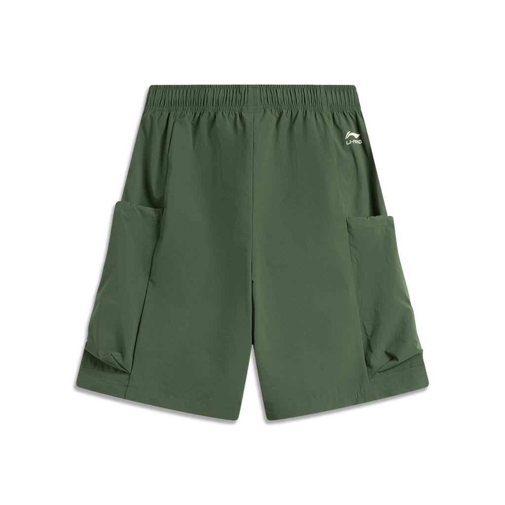Li Ning Sports Lifestyle Series Solid Color Mid Waist Breathable Versatile Straight Leg Sports Shorts Men shorts Dark-Wilderness-Green AKSV289-5