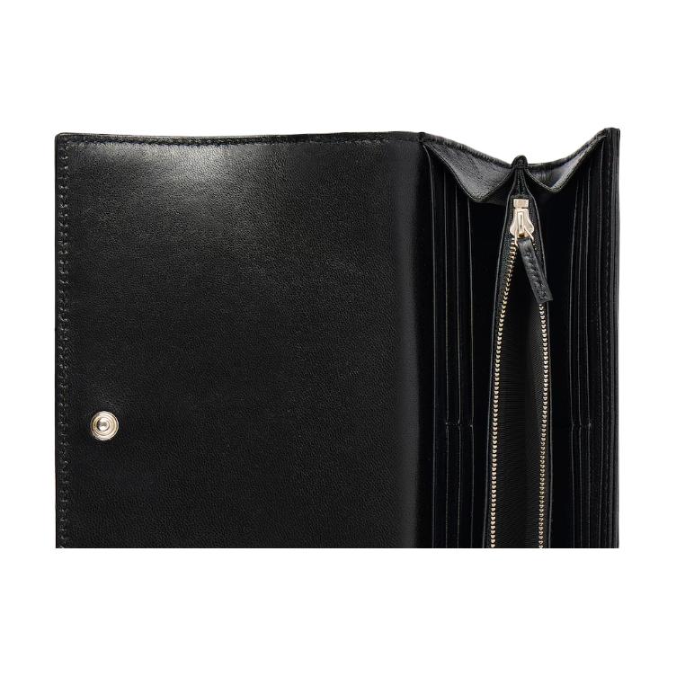 Gucci GG Marmont Chevron Quilted Black Leather Continental Wallet With Gold Hardware For Women Luxury Daily Use