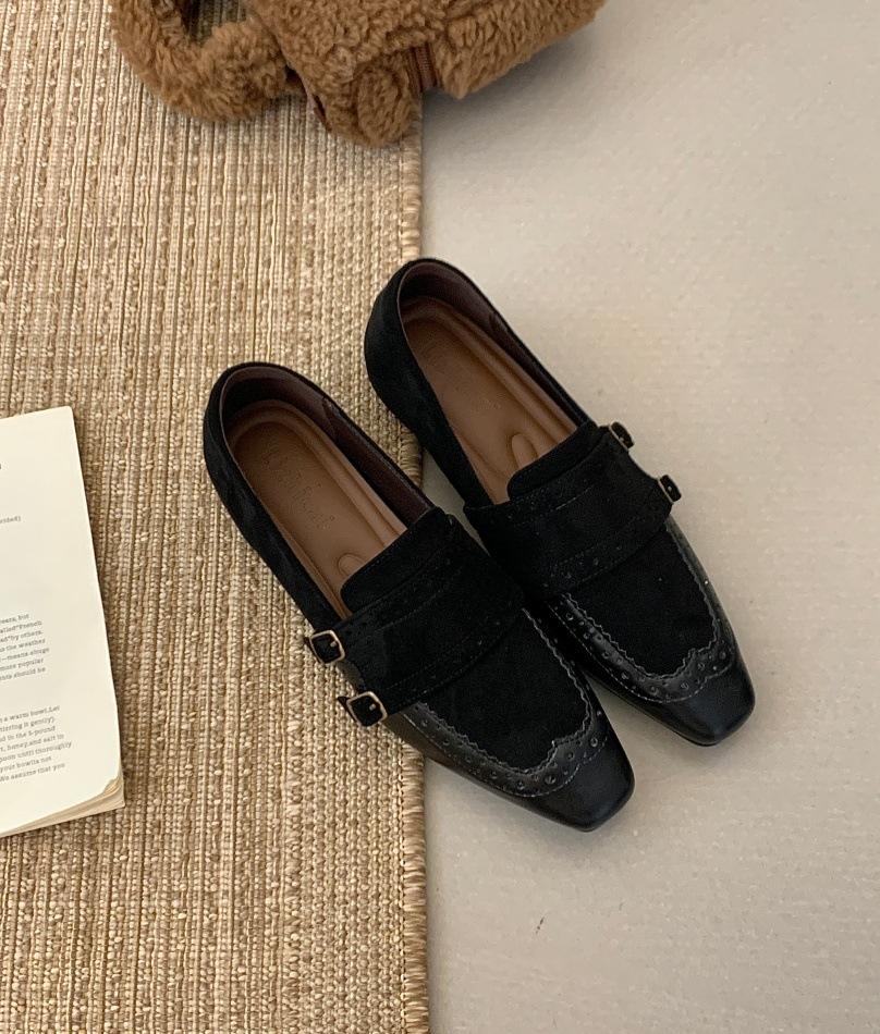 Square Head Inner Height Increase Plush Shoes Outer Wear Women's New Autumn New One-pedal Lazy Shoes Loafers Small Leather