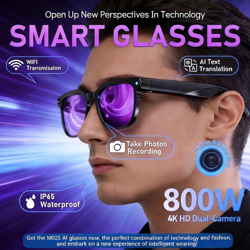 Neues Upgrade Intelligente Brille mit Kamera Videoaufnahme KI Fotoerkennung Bluetooth Anruf KI Übersetzung Sprach Sonnenbrille für Männer Frauen UV Schutz
