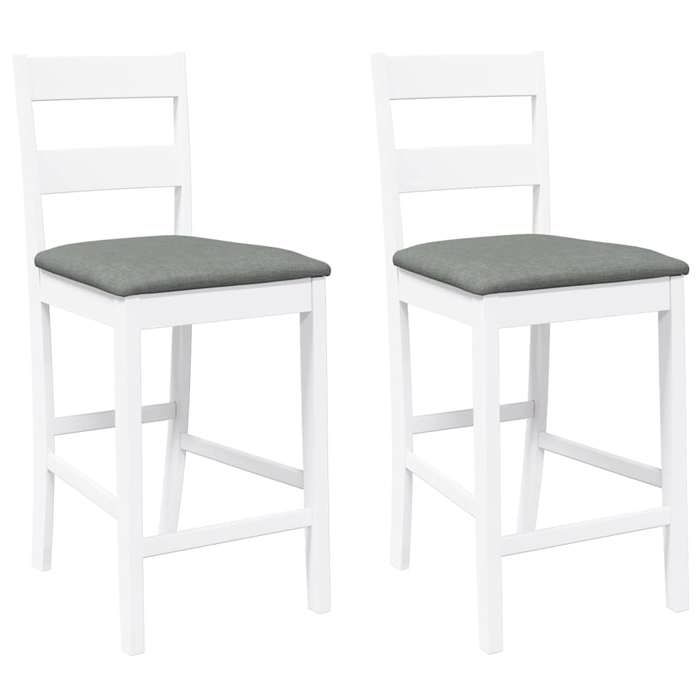 VidaXL Bar Stools with Cushions 2 Pcs White Solid Hevea Wood, Chair, Kitchen Bar Chair, Bistro Chair 4102559