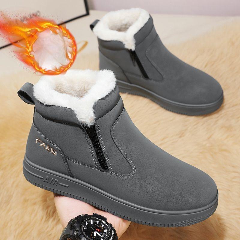 Herren Übergröße Dicke Sohle Winter Warm Fell Eins Schneestiefel Gepolstert Gefüttert Stiefeletten Rutschfest Wandern Lässig Sport Baumwollstiefel