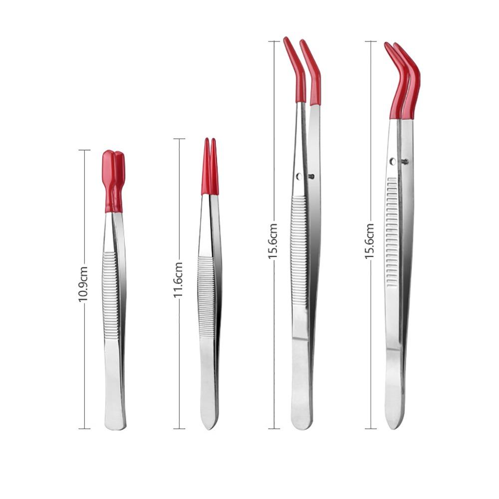 Non Marring Flat Tip Tweezers PVC Coated Rubber Tips Tweezers Accessories Long Bent Tweezers