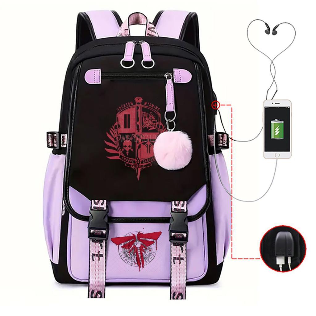 Trend Printing Student Casual Schoolbag Contrasting Color Neutral USB Backpack