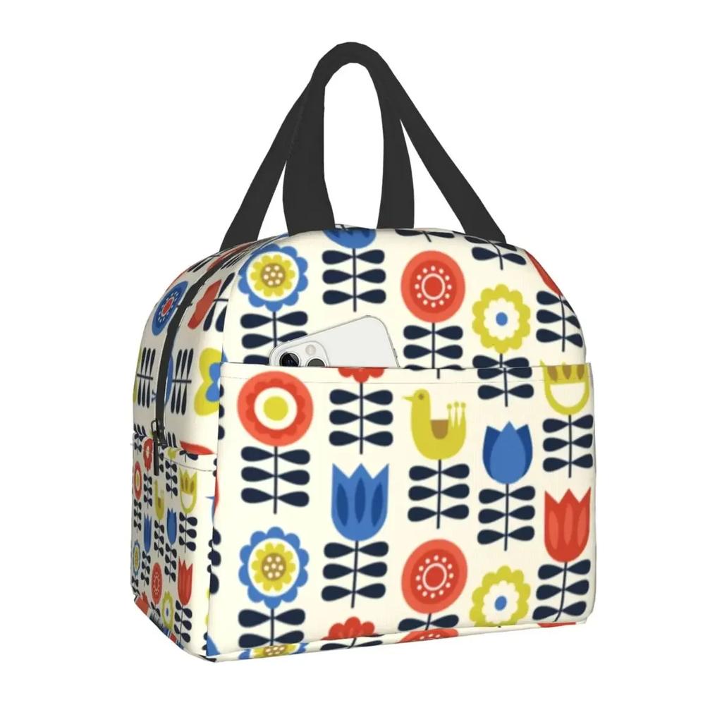 Orla Kiely Multi Stem Thermal Insulated Lunch Bag Scandinavian Flower Portable Lunch Tote for Outdoor Picnic Storage Food Box