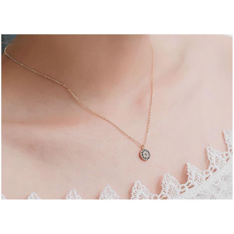 S925 Silver Evil Eye Necklace with Blue Eyes and Diamond-Set - Korean Style Simple Clavicle Design