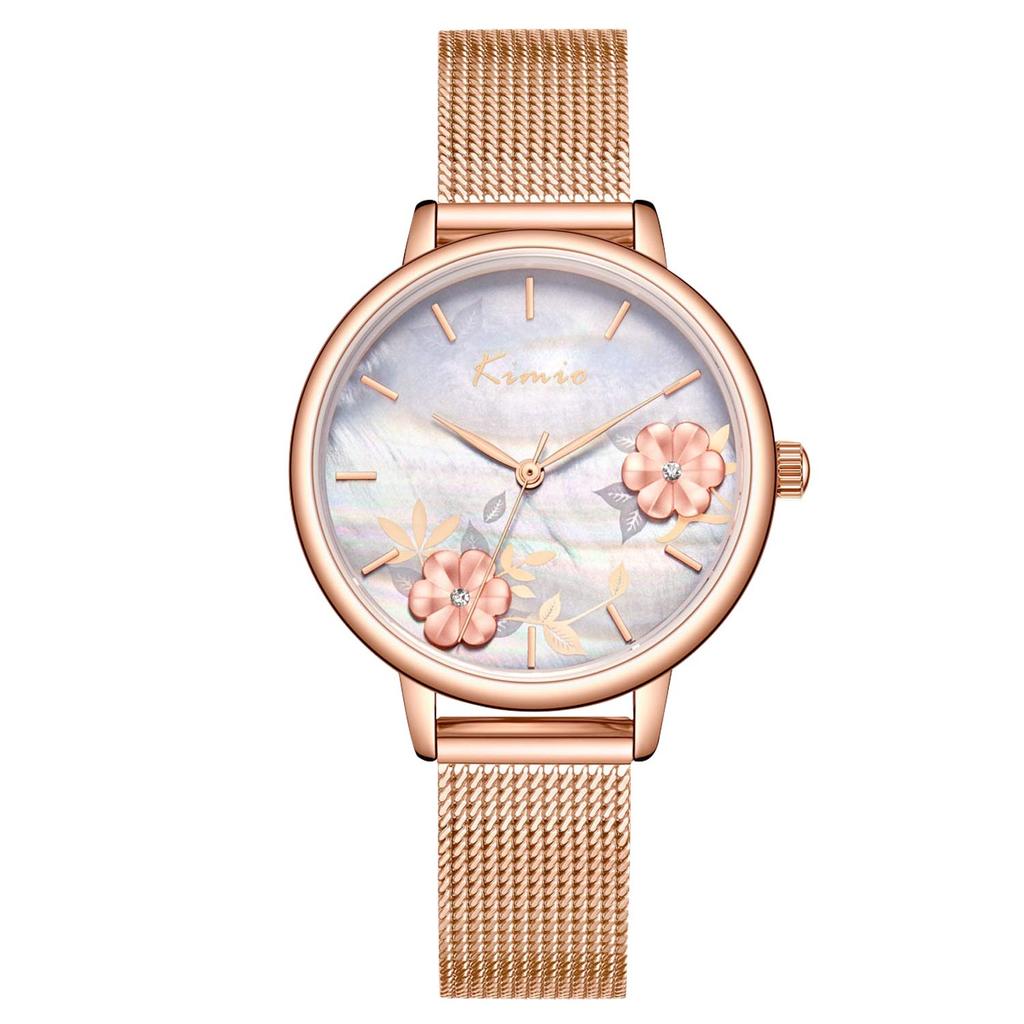 RORIOS Floral Dial Analog Quartz Watch with Water Resistance and Mesh and Elegant for Commuting and School Women's Mother-of-Pearl Band, Popular,